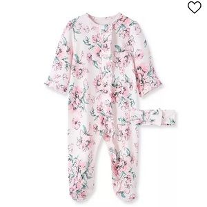 Little Me Dream Floral Footed Overall with Headband